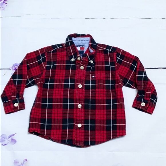 🍭6/$30 Tommy Hilfiger Plaid Buttondown - 12-18 m - Picture 1 of 8
